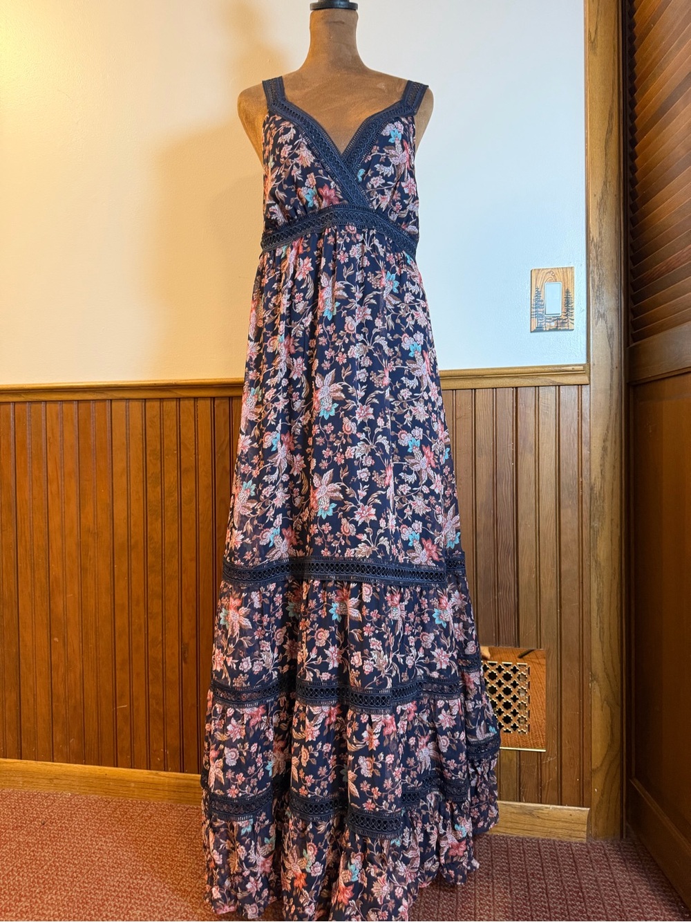 Express Navy Maxi Dress with Pink and Light Blue Floral Print
